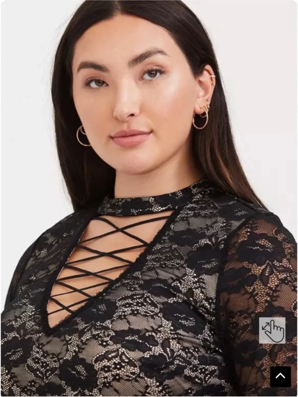 Torrid Plus Size Black Lace Peplum Top with Crisscross Neckline